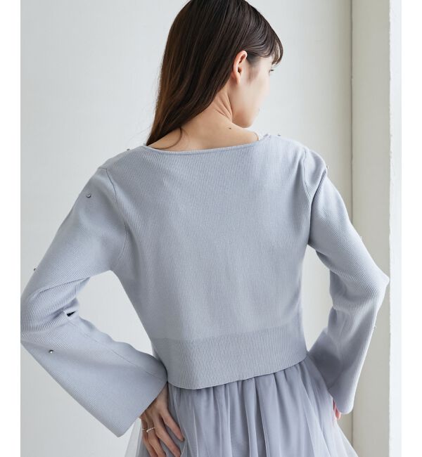 MAJESTICLEGON「リボンブローチセットビジューカーデ」|カーディガン|