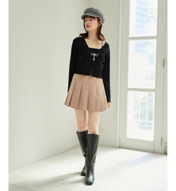 MAJESTICLEGON「リボンブローチセットビジューカーデ」|カーディガン|