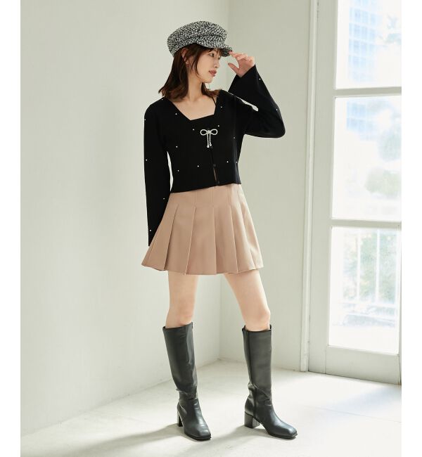 MAJESTICLEGON「リボンブローチセットビジューカーデ」|カーディガン|