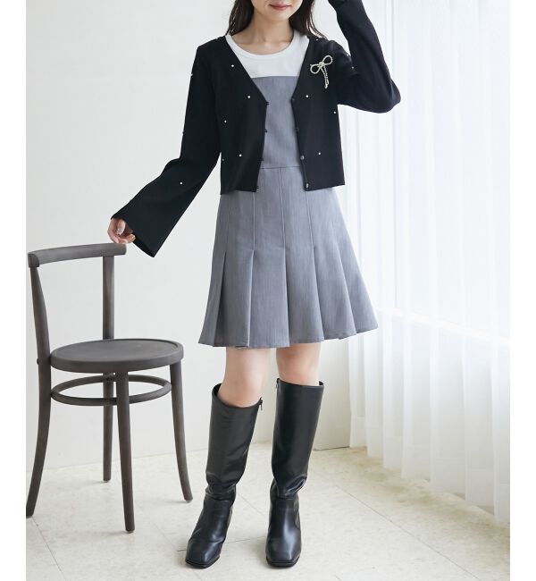 MAJESTICLEGON「リボンブローチセットビジューカーデ」|カーディガン|