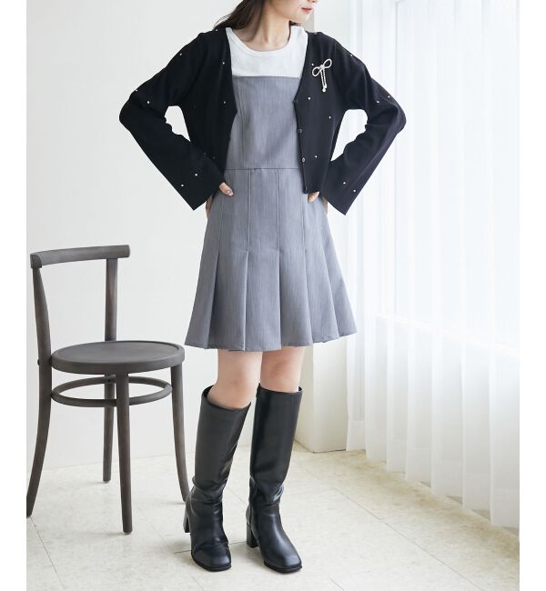 MAJESTICLEGON「リボンブローチセットビジューカーデ」|カーディガン|