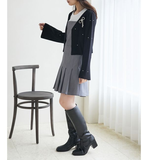 MAJESTICLEGON「リボンブローチセットビジューカーデ」|カーディガン|