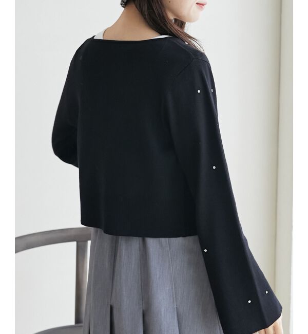 MAJESTICLEGON「リボンブローチセットビジューカーデ」|カーディガン|