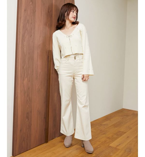 MAJESTICLEGON「リボンブローチセットビジューカーデ」|カーディガン|