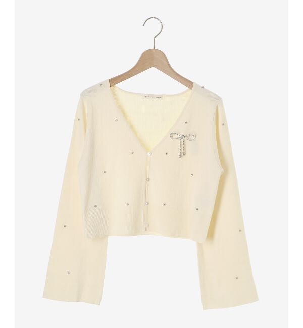 MAJESTICLEGON「リボンブローチセットビジューカーデ」|カーディガン|