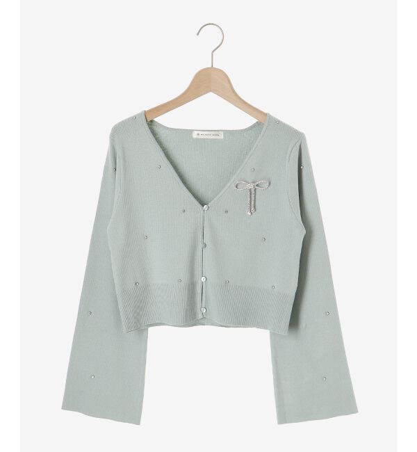 MAJESTICLEGON「リボンブローチセットビジューカーデ」|カーディガン|