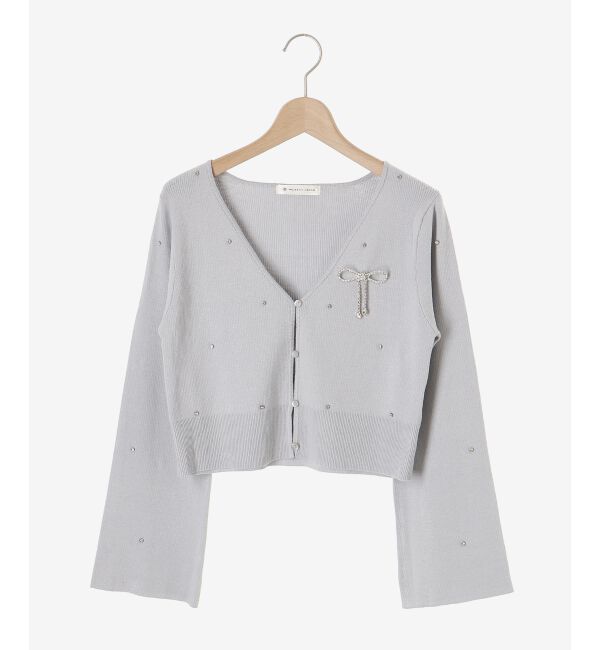 MAJESTICLEGON「リボンブローチセットビジューカーデ」|カーディガン|