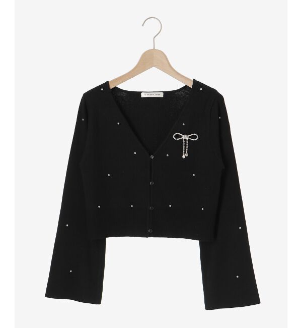 MAJESTICLEGON「リボンブローチセットビジューカーデ」|カーディガン|