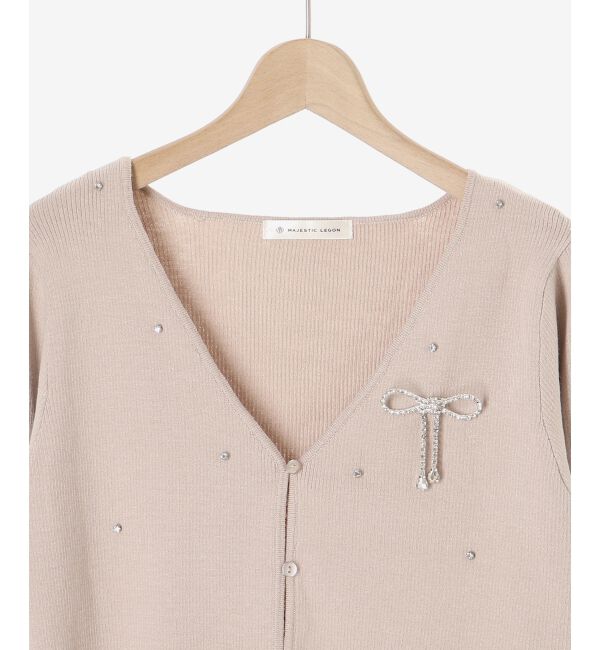 MAJESTICLEGON「リボンブローチセットビジューカーデ」|カーディガン|