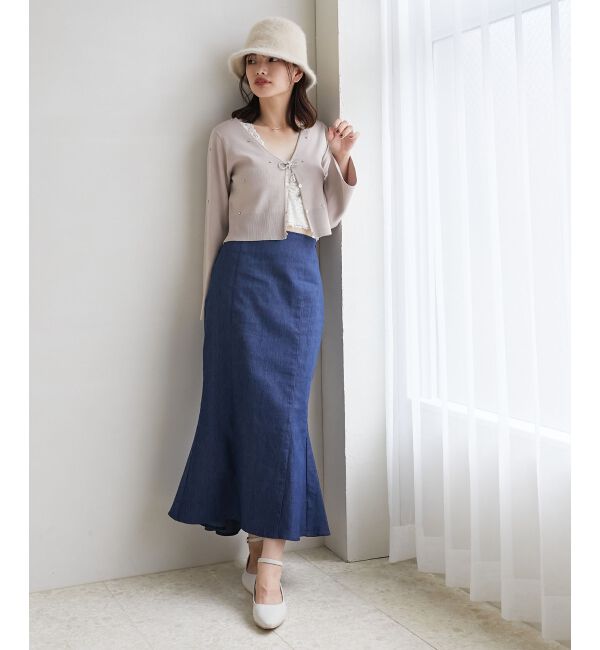 MAJESTICLEGON「リボンブローチセットビジューカーデ」|カーディガン|