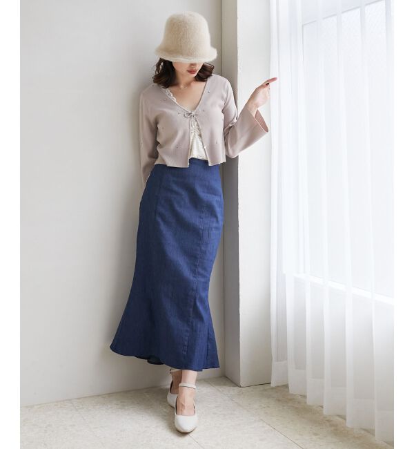 MAJESTICLEGON「リボンブローチセットビジューカーデ」|カーディガン|