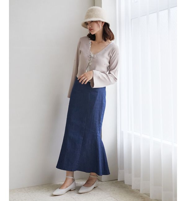 MAJESTICLEGON「リボンブローチセットビジューカーデ」|カーディガン|