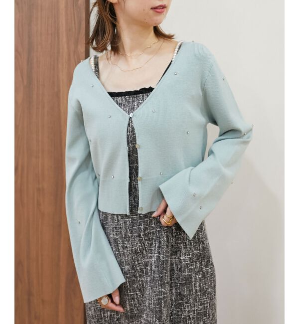 MAJESTICLEGON「リボンブローチセットビジューカーデ」|カーディガン|Ｌ／グリーン