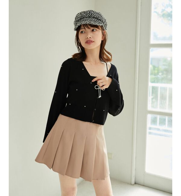 MAJESTICLEGON「リボンブローチセットビジューカーデ」|カーディガン|ブラック