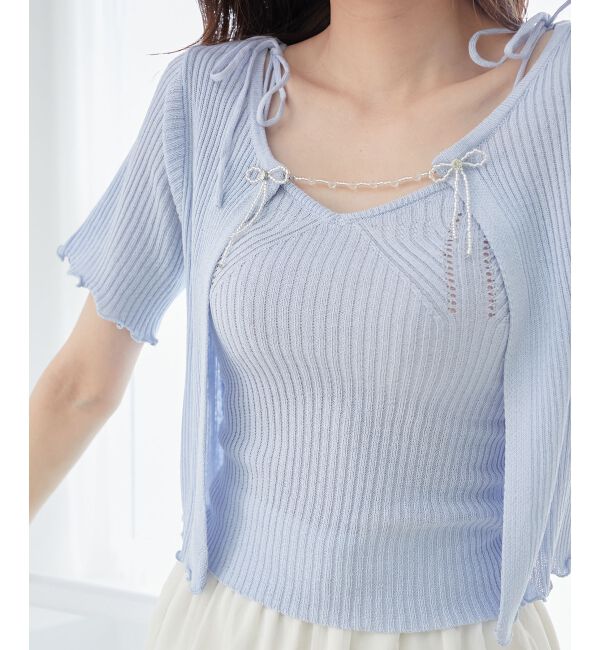 MAJESTICLEGON「キャミセットビーズリボンカーデ」|カーディガン|