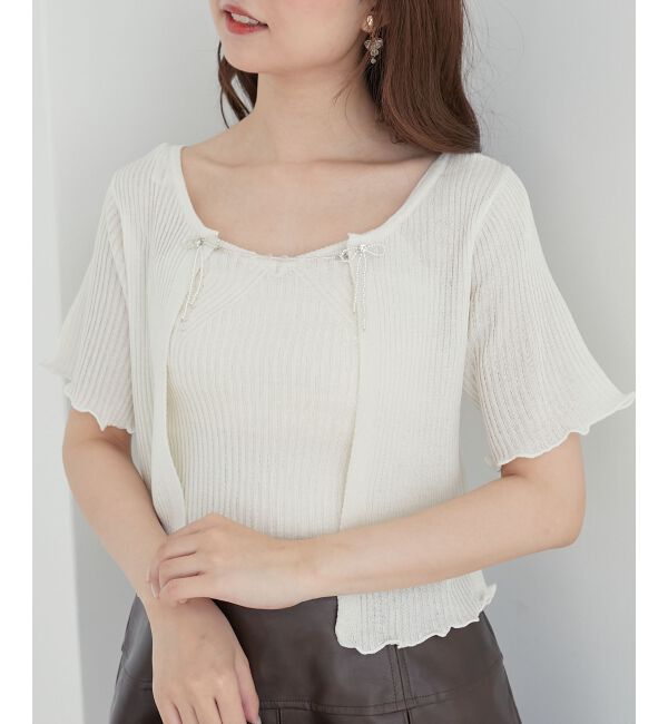 MAJESTICLEGON「キャミセットビーズリボンカーデ」|カーディガン|