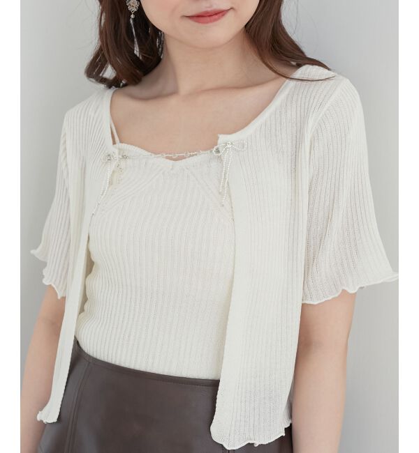 MAJESTICLEGON「キャミセットビーズリボンカーデ」|カーディガン|