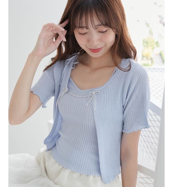 MAJESTICLEGON「キャミセットビーズリボンカーデ」|カーディガン|