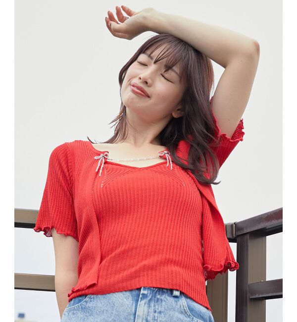 MAJESTICLEGON「キャミセットビーズリボンカーデ」|カーディガン|