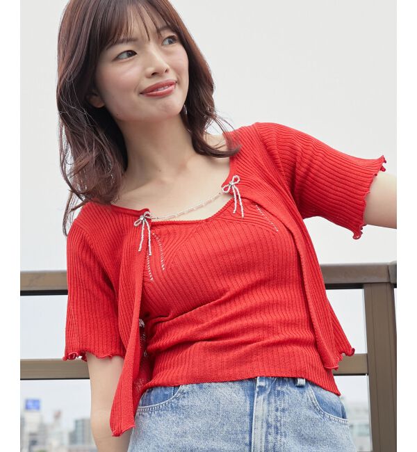 MAJESTICLEGON「キャミセットビーズリボンカーデ」|カーディガン|