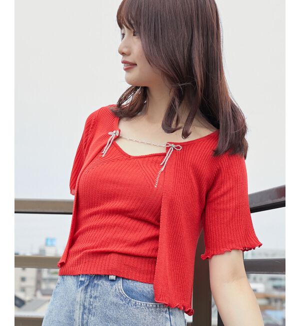 MAJESTICLEGON「キャミセットビーズリボンカーデ」|カーディガン|