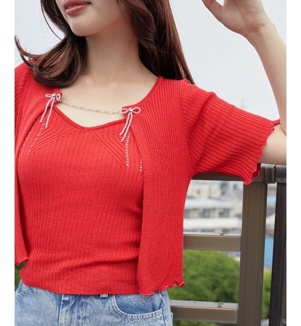 MAJESTICLEGON「キャミセットビーズリボンカーデ」|カーディガン|