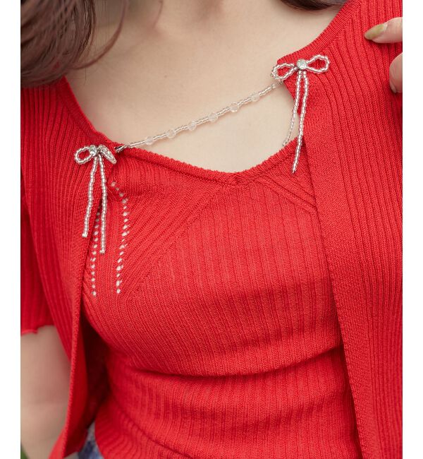 MAJESTICLEGON「キャミセットビーズリボンカーデ」|カーディガン|