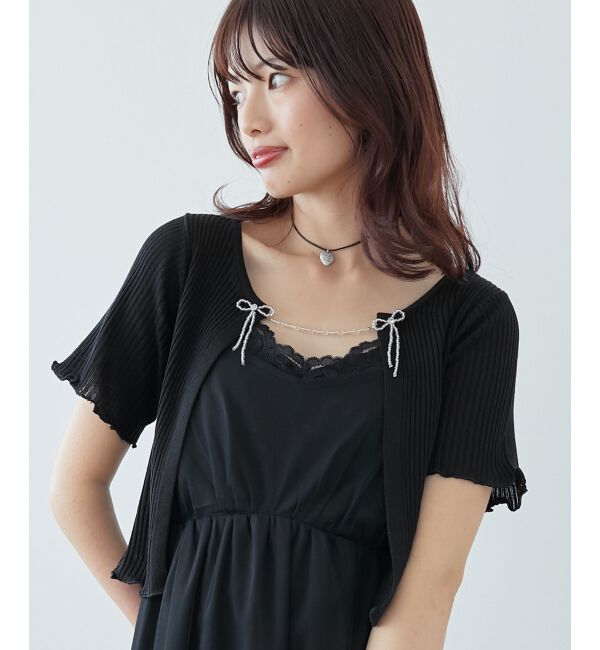 MAJESTICLEGON「キャミセットビーズリボンカーデ」|カーディガン|