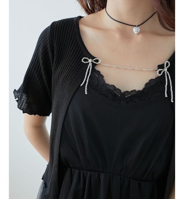 MAJESTICLEGON「キャミセットビーズリボンカーデ」|カーディガン|