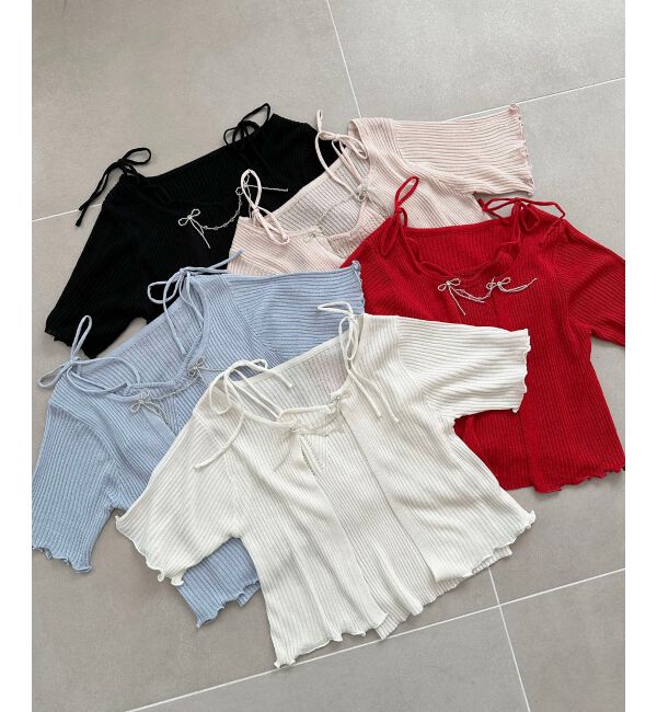 MAJESTICLEGON「キャミセットビーズリボンカーデ」|カーディガン|