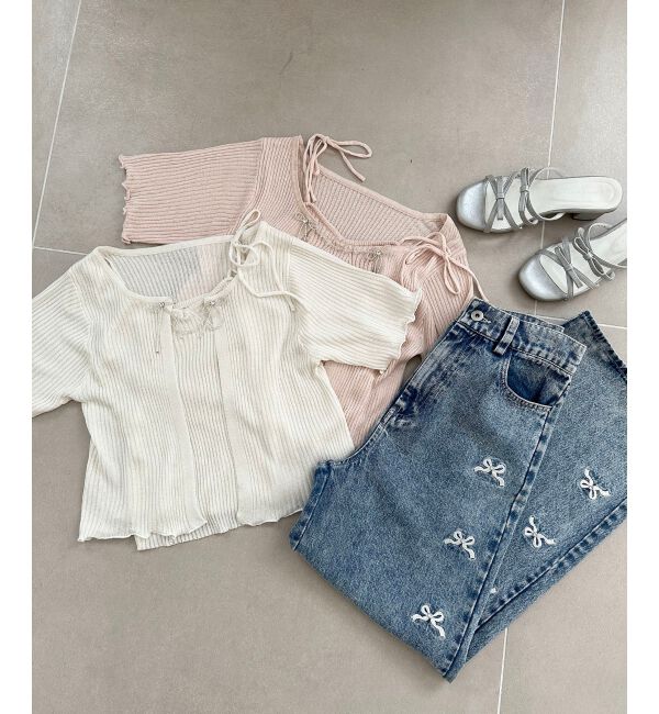 MAJESTICLEGON「キャミセットビーズリボンカーデ」|カーディガン|