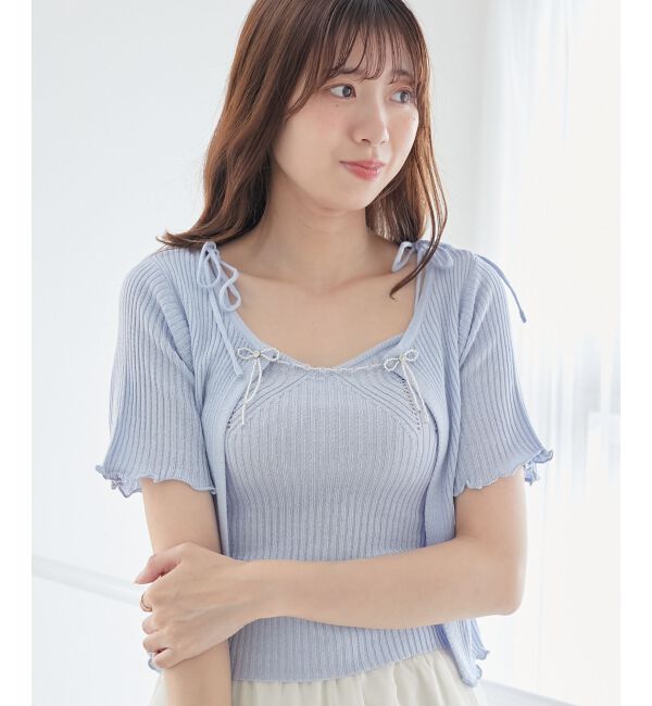 MAJESTICLEGON「キャミセットビーズリボンカーデ」|カーディガン|