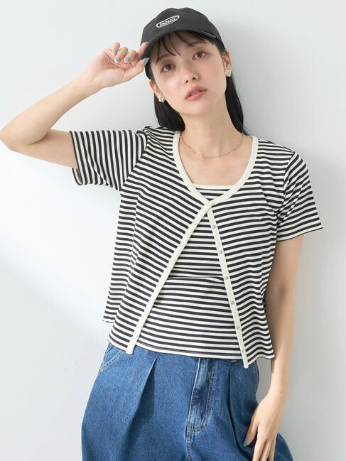 earth music&ecology「SET2点ボーダーカーディガン+キャミ」|カーディガン|Black