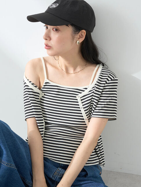 earth music&ecology「SET2点ボーダーカーディガン+キャミ」|カーディガン|