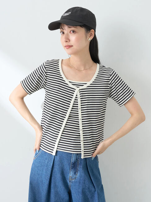 earth music&ecology「SET2点ボーダーカーディガン+キャミ」|カーディガン|