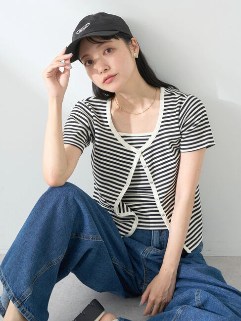 earth music&ecology「SET2点ボーダーカーディガン+キャミ」|カーディガン|