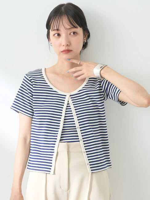 earth music&ecology「SET2点ボーダーカーディガン+キャミ」|カーディガン|Navy