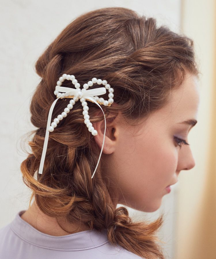 Maison de FLEUR「パールサテンリボンバレッタ」|その他|アイボリー