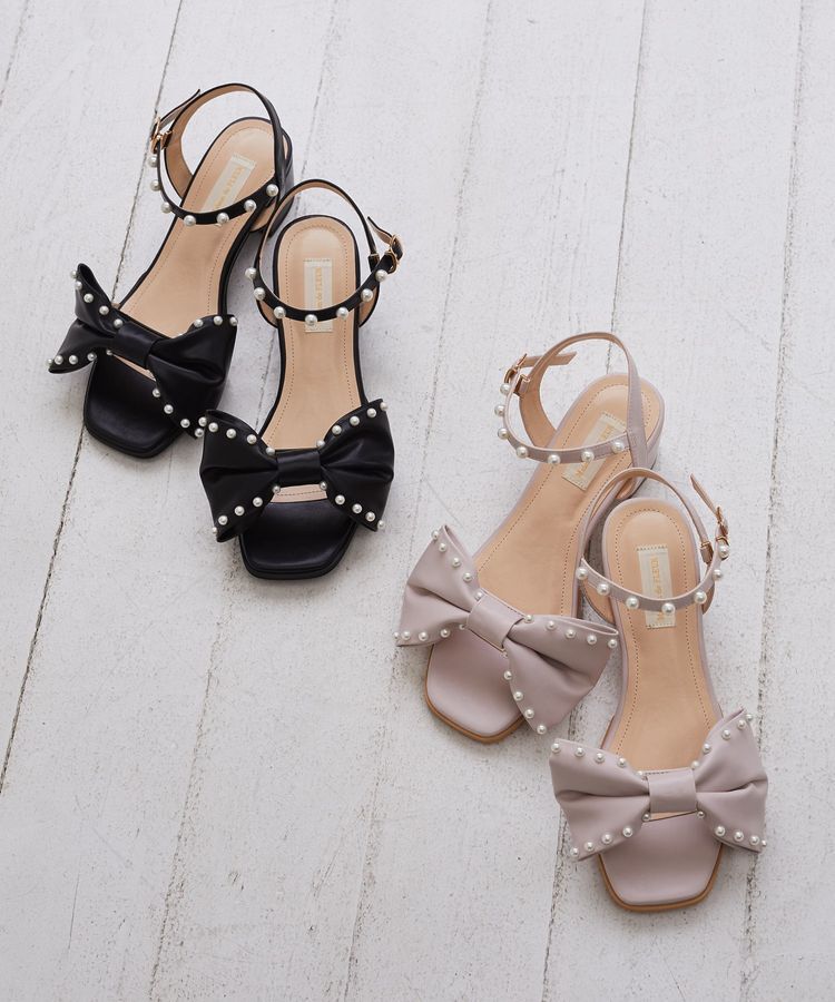 Maison de FLEUR「パールリボンサンダル」|サンダル|