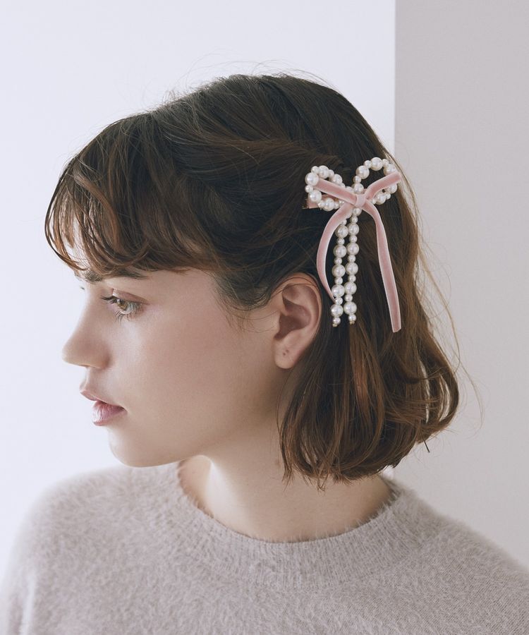 Maison de FLEUR「パールベロアリボン2セットクリップ」|その他|ピンク