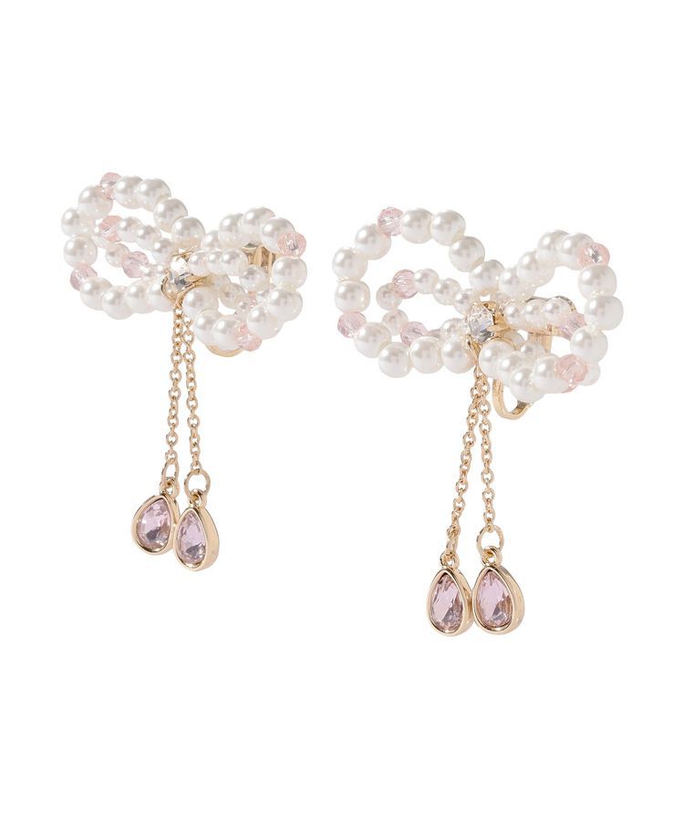 Maison de FLEUR「パールリボンビジューイヤリング」|イヤリング|