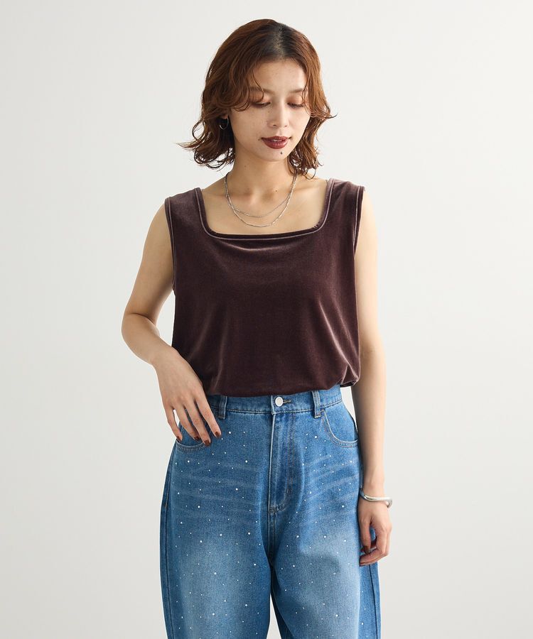 Green Parks「2Wayベロアタンクトップ」|インナー|Brown