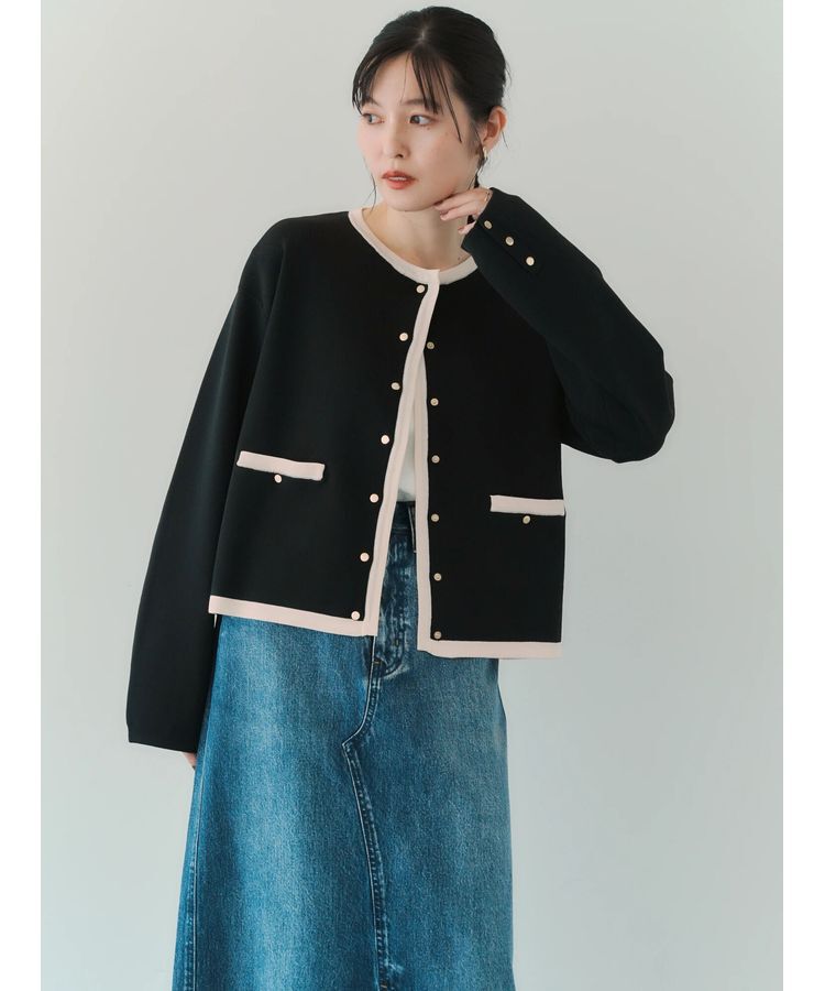 YECCA VECCA「配色トリミングニットジャケット」|カーディガン|