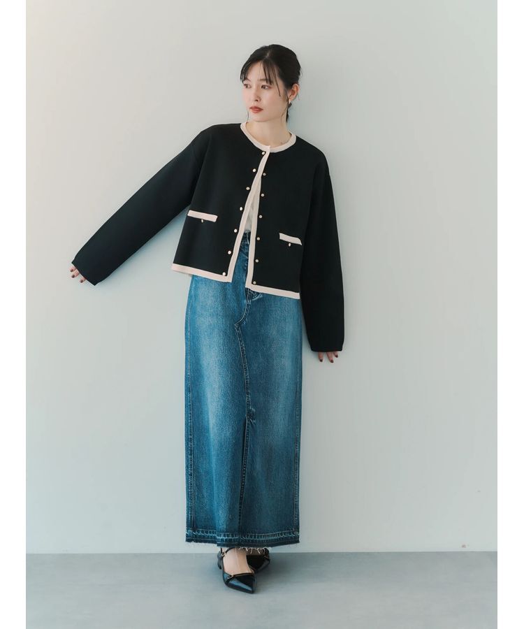 YECCA VECCA「配色トリミングニットジャケット」|カーディガン|