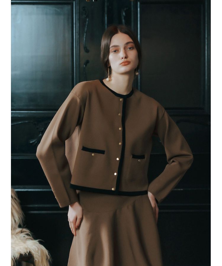 YECCA VECCA「配色トリミングニットジャケット」|カーディガン|