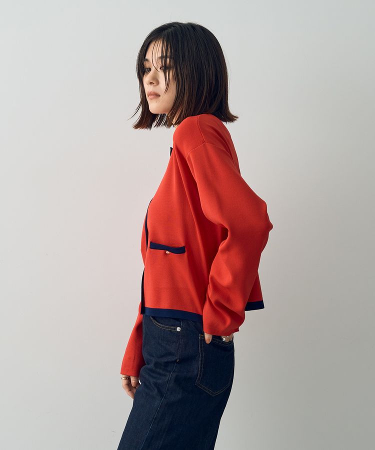 YECCA VECCA「配色トリミングニットジャケット」|カーディガン|
