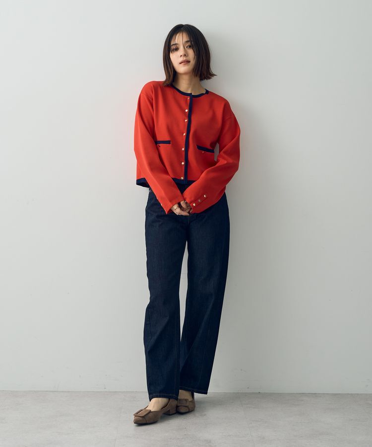 YECCA VECCA「配色トリミングニットジャケット」|カーディガン|