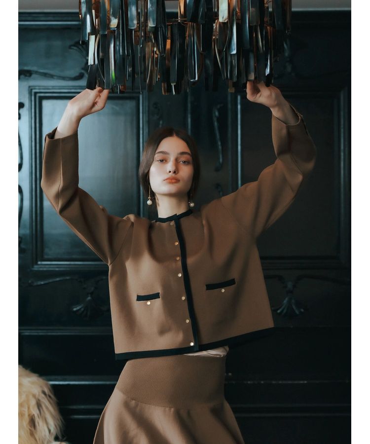 YECCA VECCA「配色トリミングニットジャケット」|カーディガン|