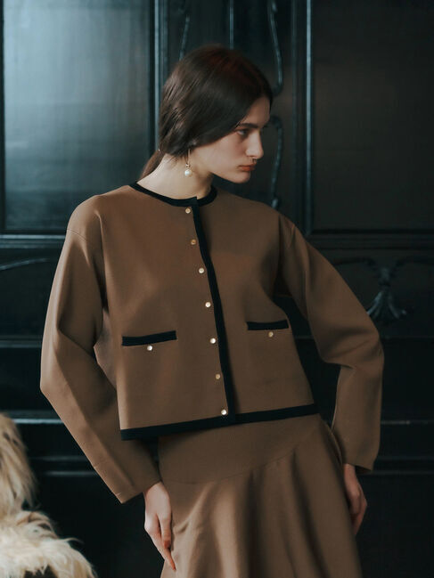 YECCA VECCA「配色トリミングニットジャケット」|カーディガン|