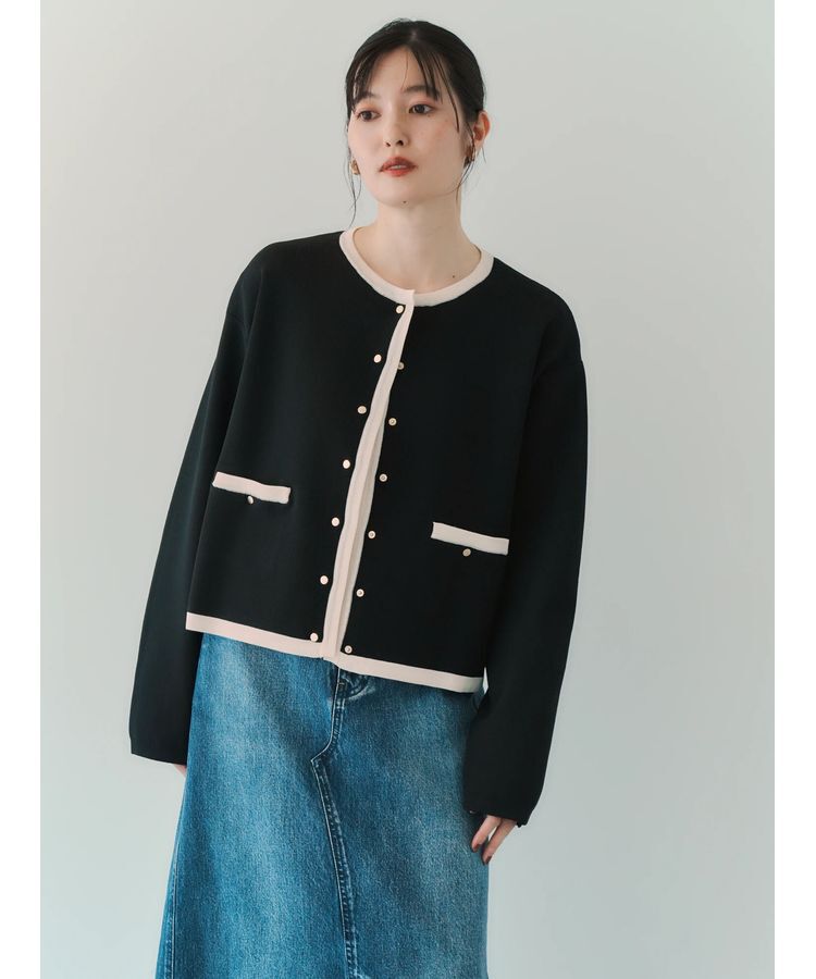 YECCA VECCA「配色トリミングニットジャケット」|カーディガン|